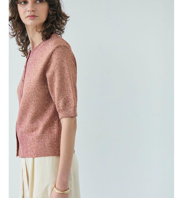 BEIGE,「【洗える】VANDA / ラメ入りクルーネック半袖カーディガン」|カーディガン|