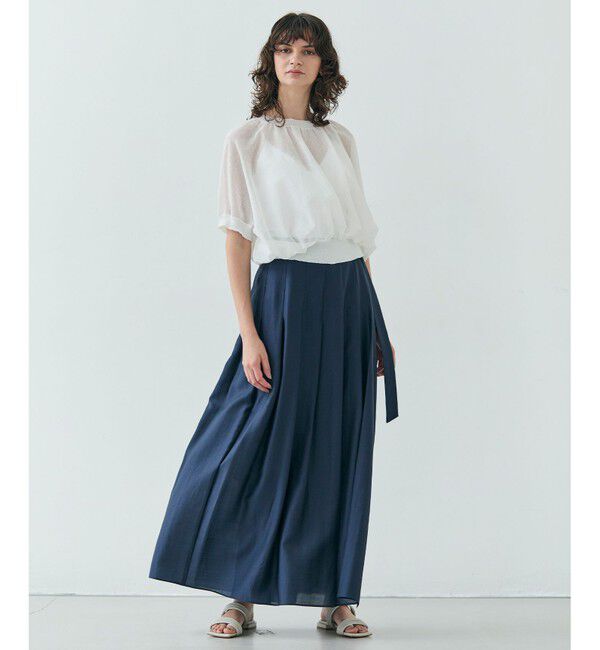 BEIGE,「【洗える・Oggi 7月号掲載】LUPINUS / リネン混半袖プルオーバーギャザーニット」|ニット・セーター|