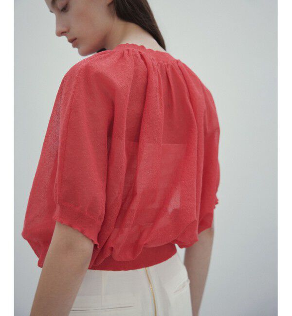 BEIGE,「【洗える・Oggi 7月号掲載】LUPINUS / リネン混半袖プルオーバーギャザーニット」|ニット・セーター|