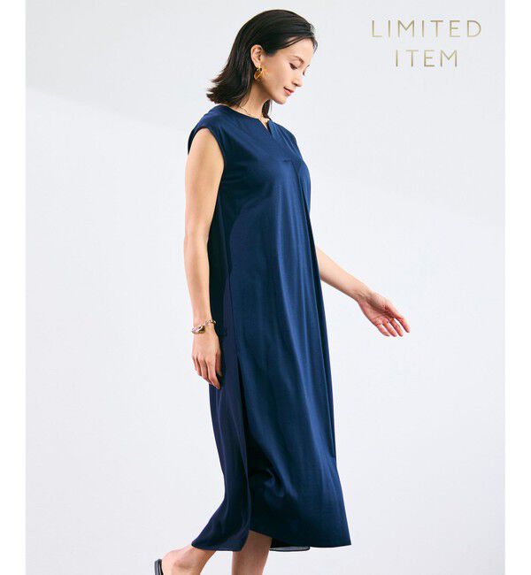 BEIGE,「【WEB限定・洗える】MELISSA / バックシフォンスキッパーロングワンピース」|ワンピース|Navy