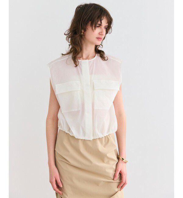 BEIGE,「【洗える】LANTANA / ビックポケットノースリーブブルゾン」|シャツ・ブラウス|Ecru