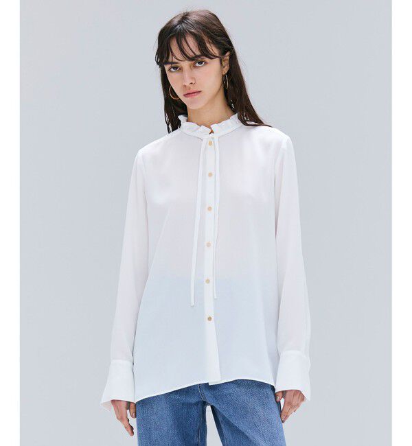 BEIGE,「【洗える】STOW / フリルタイブラウス」|シャツ・ブラウス|Ecru