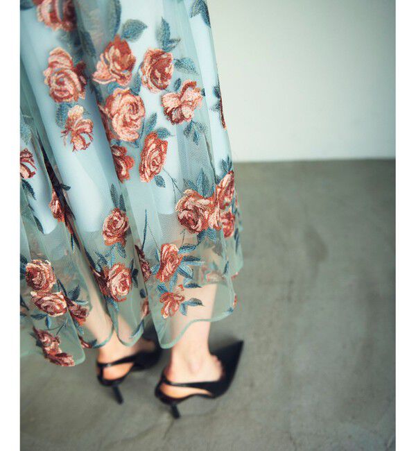 GRACE CONTINENTAL「ローズ刺繍フレアドレス」|ドレス|