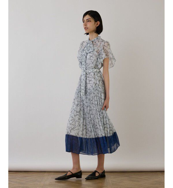 GRACE CONTINENTAL「ボウタイプリーツプリントワンピース」|ワンピース|