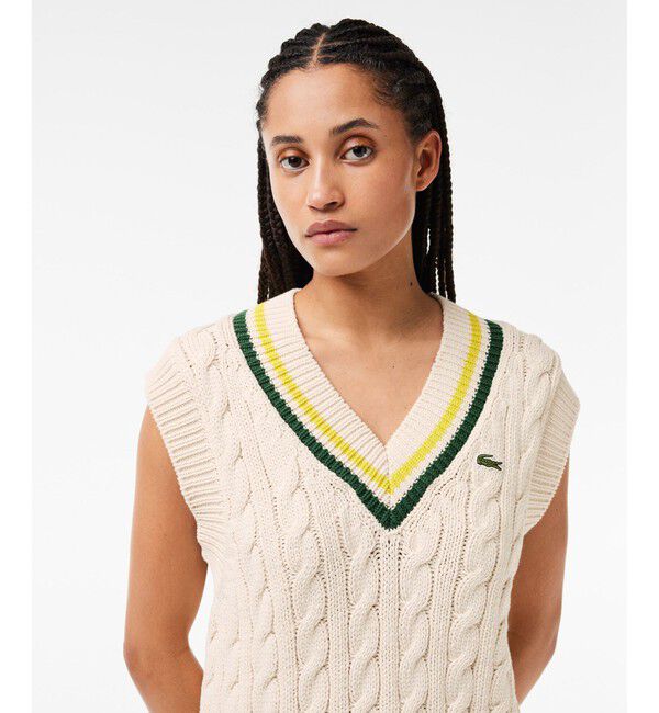 LACOSTE「Vネックケーブルニットベスト」|ベスト・ジレ|