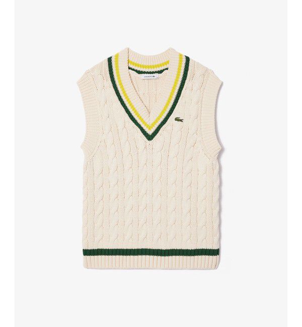 LACOSTE「Vネックケーブルニットベスト」|ベスト・ジレ|