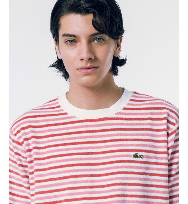 LACOSTE「オーバーサイズ ハイゲージパイル地ボーダー半袖Tシャツ」|Tシャツ・カットソー|