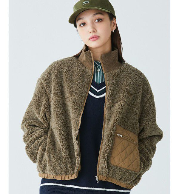 LACOSTE「リブニットスタンドカラーソフトボアジャケット / スタンドジップボアブルゾン」|ブルゾン・スタジャン|