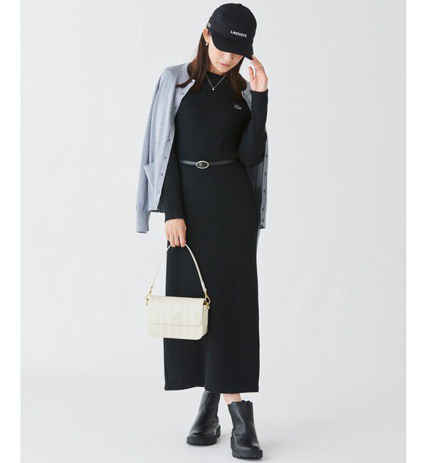 LACOSTE「コットンリブニットドレス / ニットワンピース / 無地 ボーダー」|ワンピース|