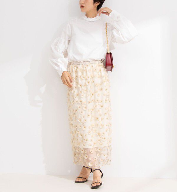 NOLLEY'S「《セットアップ対応》ウォッシャブルチュール刺繍タイトスカート」|タイト|