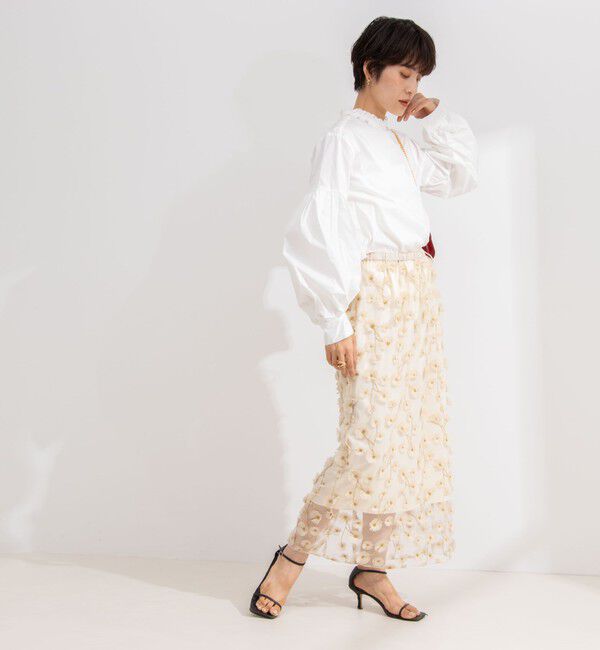 NOLLEY'S「《セットアップ対応》ウォッシャブルチュール刺繍タイトスカート」|タイト|