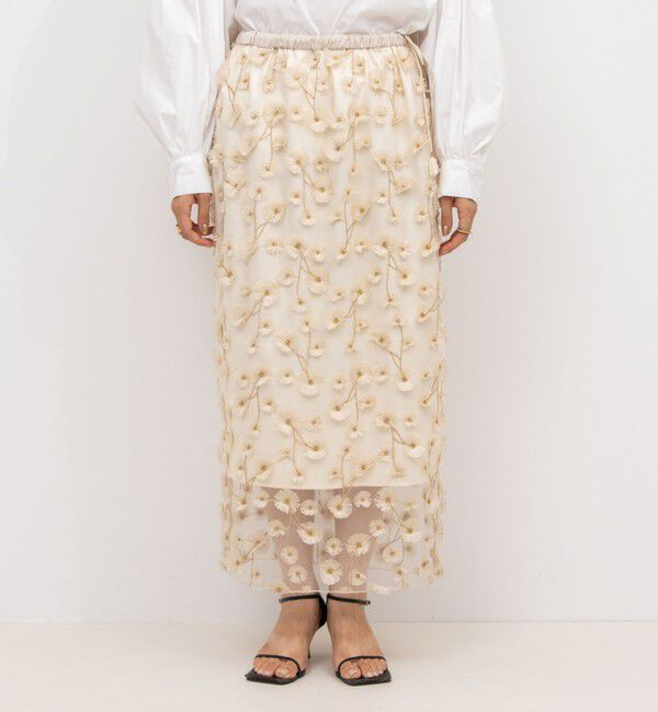 NOLLEY'S「《セットアップ対応》ウォッシャブルチュール刺繍タイトスカート」|タイト|