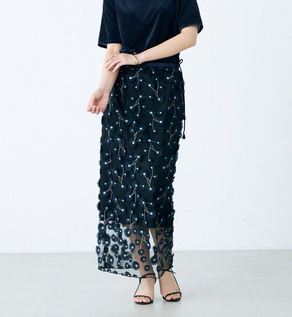 NOLLEY'S「《セットアップ対応》ウォッシャブルチュール刺繍タイトスカート」|タイト|