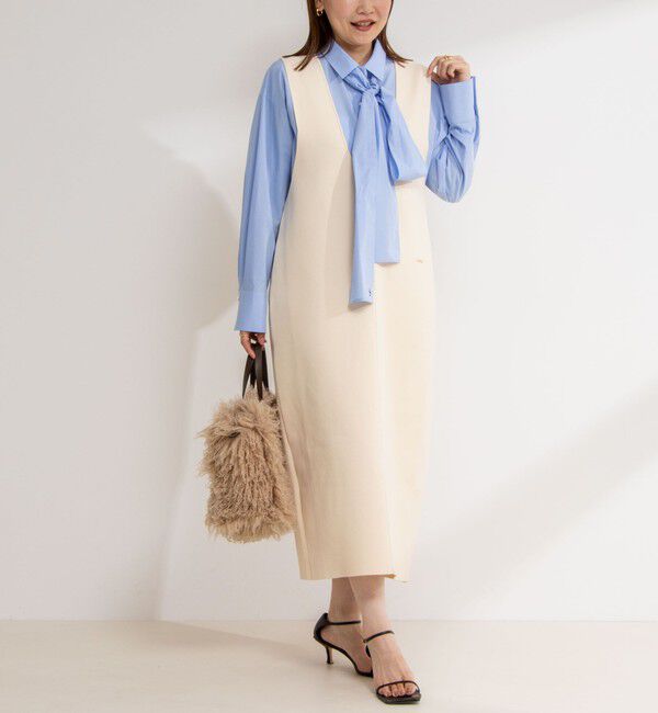 NOLLEY'S「《手洗い可能》Vネックミラノリブジャンパースカート」|ワンピース|エクリュ