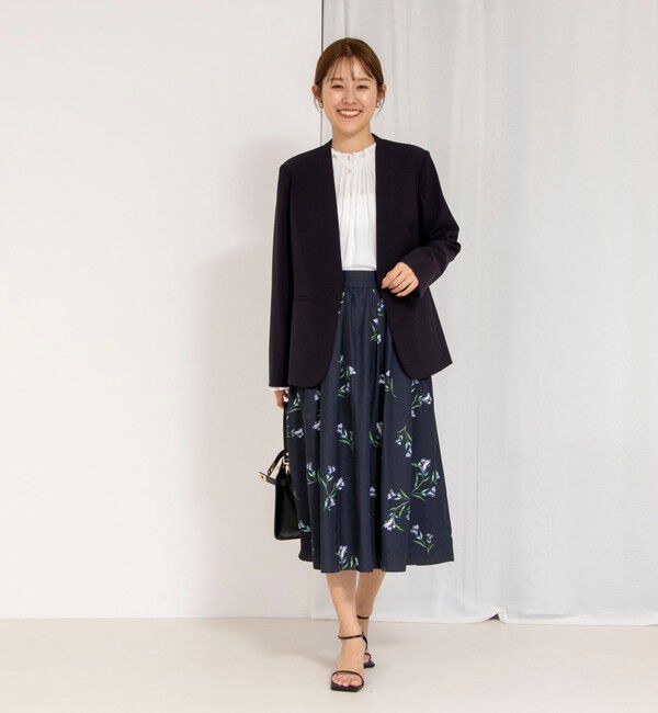 NOLLEY'S「《セットアップ対応》ウォッシャブルダブルクロスVネックジャケット」|ノーカラージャケット|