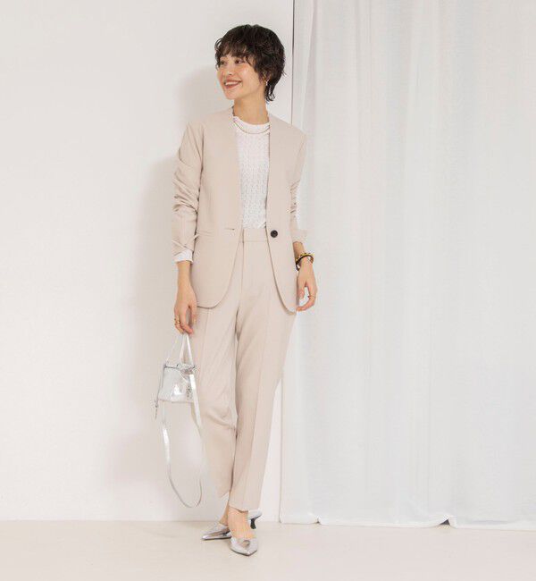 NOLLEY'S「《セットアップ対応》ウォッシャブルダブルクロスVネックジャケット」|ノーカラージャケット|