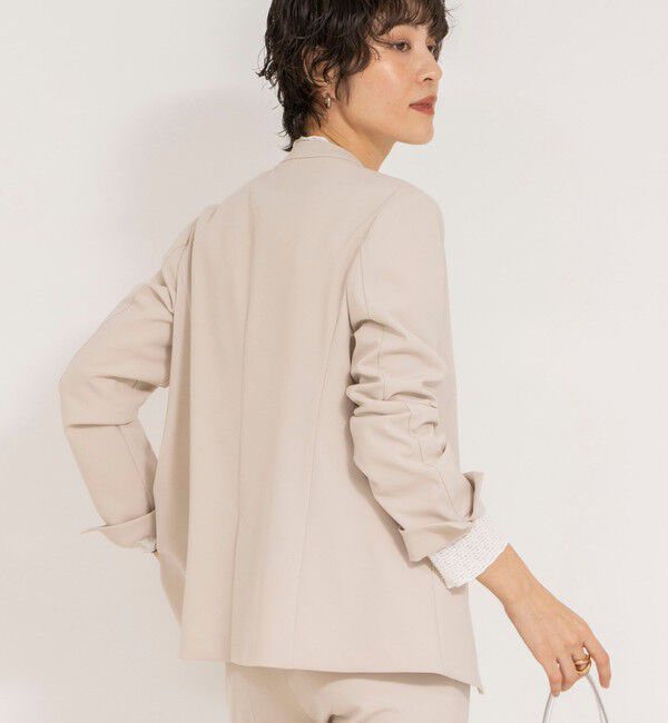 NOLLEY'S「《セットアップ対応》ウォッシャブルダブルクロスVネックジャケット」|ノーカラージャケット|