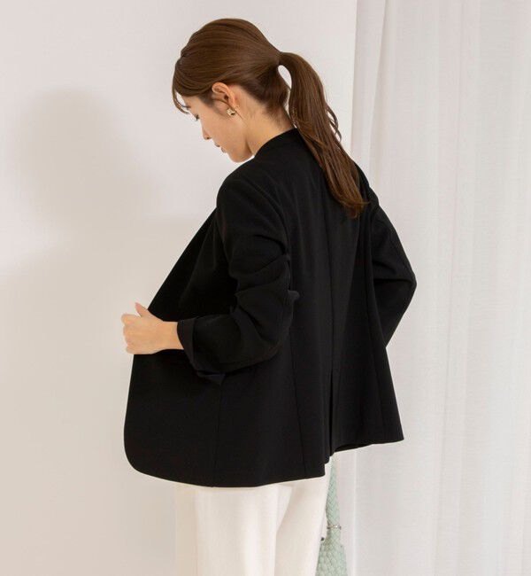 NOLLEY'S「《セットアップ対応》ウォッシャブルダブルクロスVネックジャケット」|ノーカラージャケット|