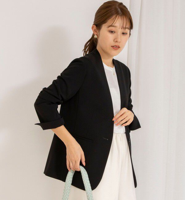 NOLLEY'S「《セットアップ対応》ウォッシャブルダブルクロスVネックジャケット」|ノーカラージャケット|