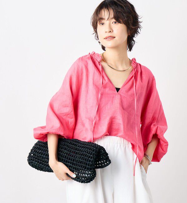 NOLLEY'S「《セットアップ対応》リネンフリル衿ブラウス」|シャツ・ブラウス|ピンク