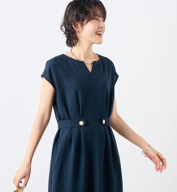 NOLLEY'S sophi「ウォッシャブル麻調タックコクーンワンピース」|ワンピース|ネイビー