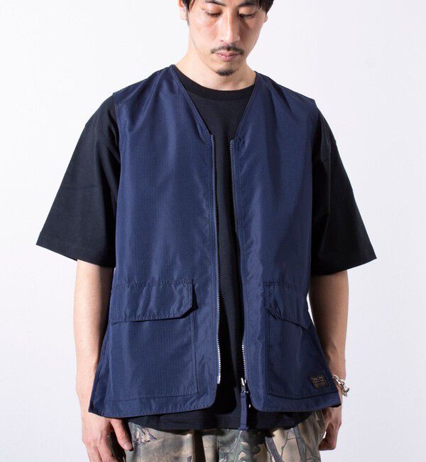 GLOSTER「【TAION/タイオン】ミリタリー Ripstop  Vネックジップリバーシブルベスト ユニセックス」|ベスト・ジレ|ネイビー