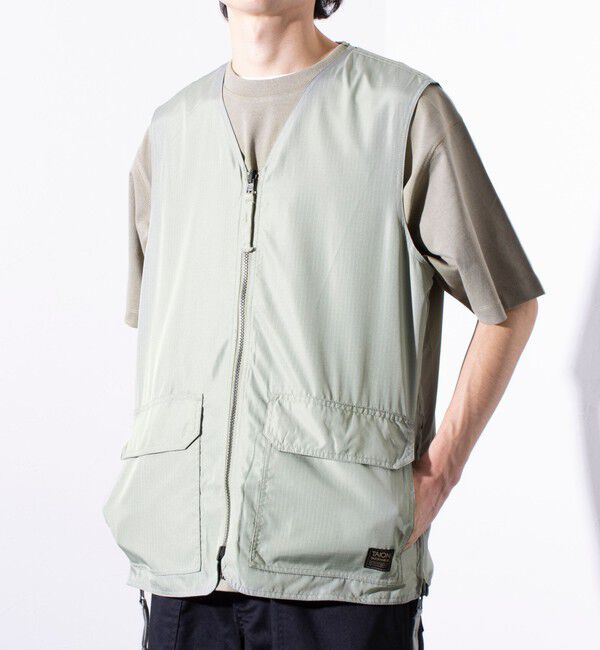 GLOSTER「【TAION/タイオン】ミリタリー Ripstop  Vネックジップリバーシブルベスト ユニセックス」|ベスト・ジレ|セージグリーン