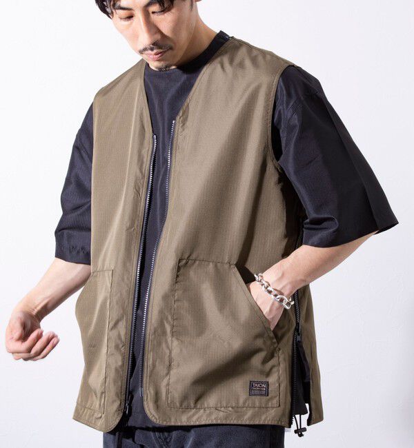 GLOSTER「【TAION/タイオン】ミリタリー Ripstop  Vネックジップリバーシブルベスト ユニセックス」|ベスト・ジレ|