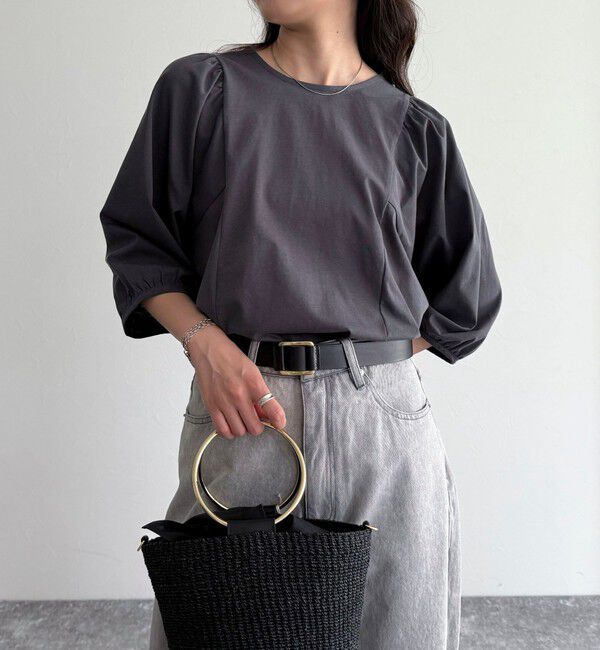 fredy emue「シルケット袖ギャザーカットソーブラウス」|Tシャツ・カットソー|チャコールグレー