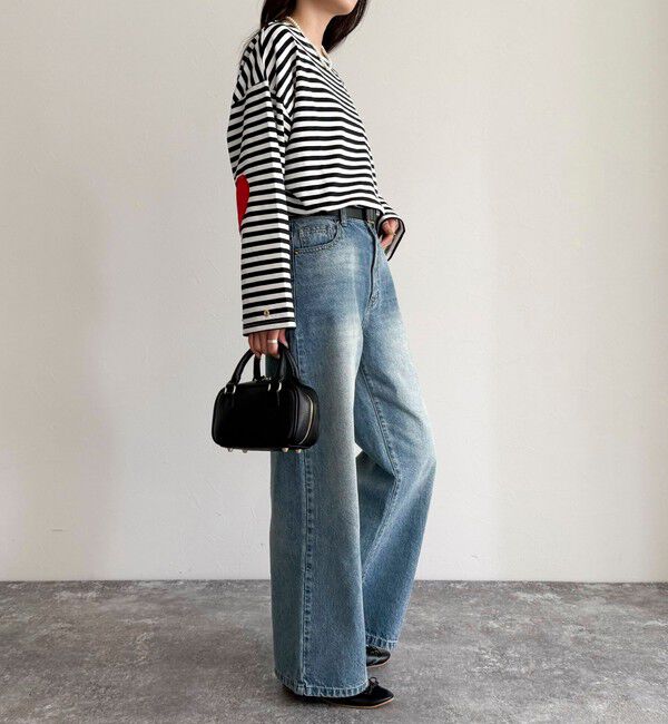 fredy emue「ボーダーハートパッチプルオーバー」|Tシャツ・カットソー|