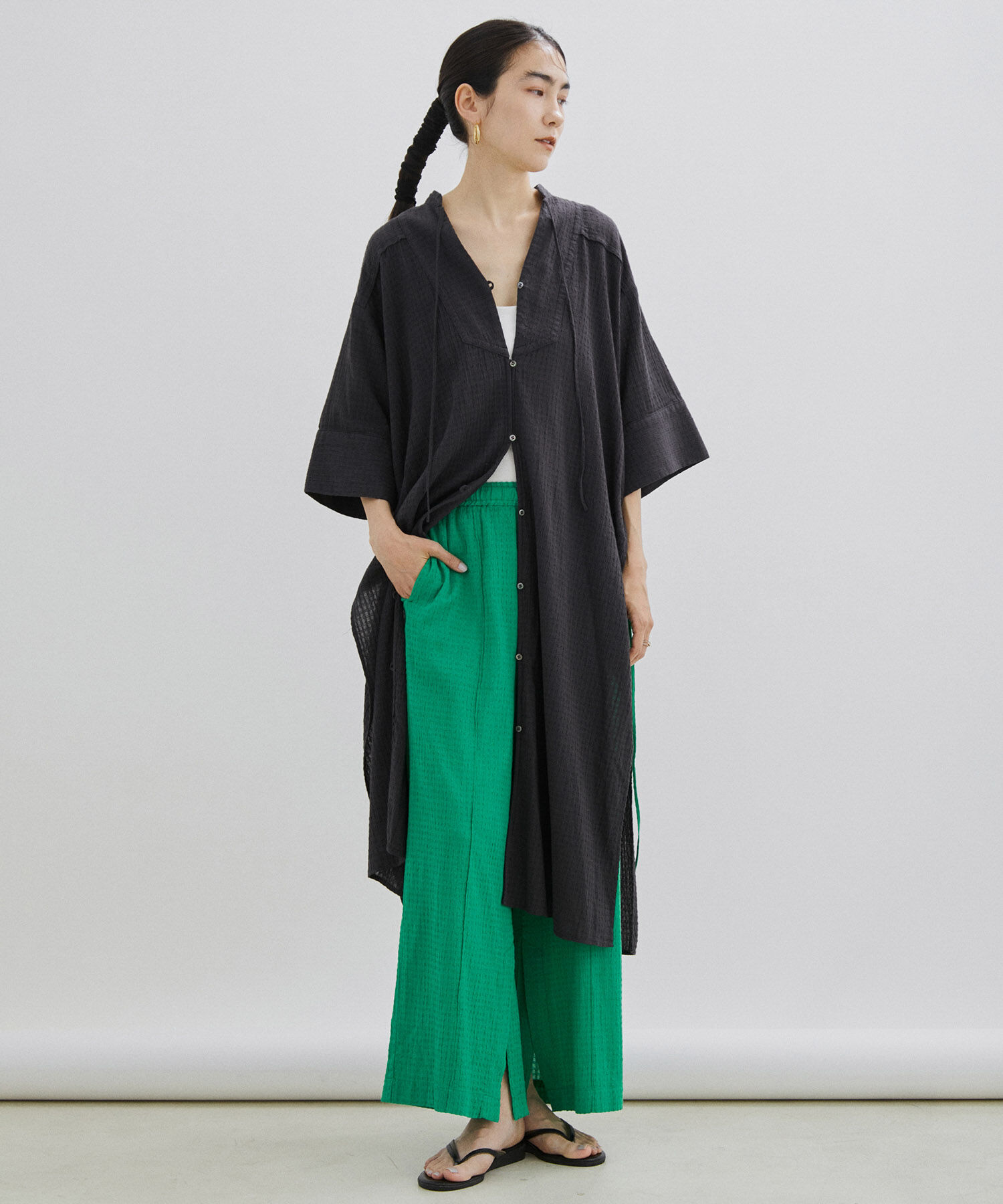 SALON adam et rope'「【NIPPON CULTURE】高島ちぢみサイドスリットイージーパンツ」|その他|