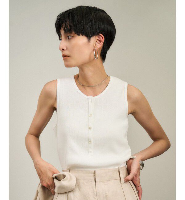 SALON adam et rope'「【WEB限定】プリマベールリブヘンリーネックノースリーブプルオーバー［UVケア・洗える］」|タンクトップ|