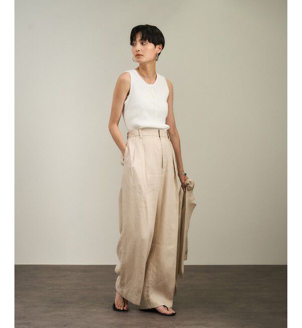 SALON adam et rope'「【WEB限定】プリマベールリブヘンリーネックノースリーブプルオーバー［UVケア・洗える］」|タンクトップ|