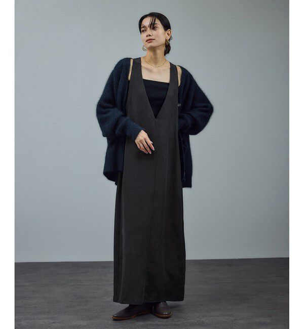 SALON adam et rope'「[25AW]GENTLE SILK ジャンパースカート【セットアップ対応・洗える】」|ワンピース|ブラック(01)