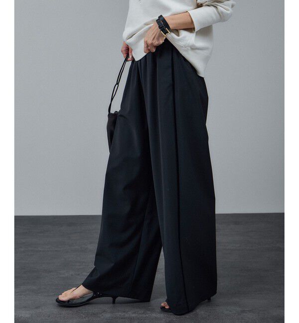 SALON adam et rope'「GREENWOOLサイドベロアラインパンツ［ストレッチ・接触冷感・防シワ］」|チノ|ブラック(01)