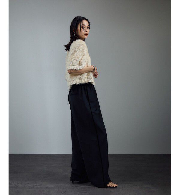 SALON adam et rope'「GREENWOOLサイドベロアラインパンツ［ストレッチ・接触冷感・防シワ］」|チノ|