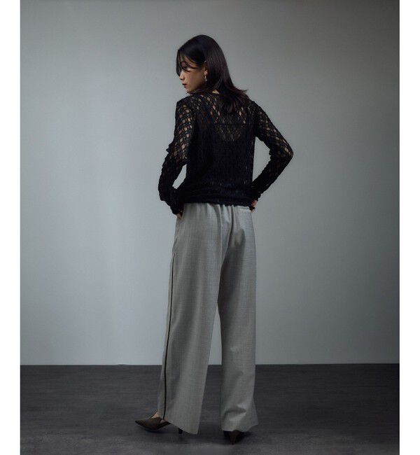 SALON adam et rope'「GREENWOOLサイドベロアラインパンツ［ストレッチ・接触冷感・防シワ］」|チノ|