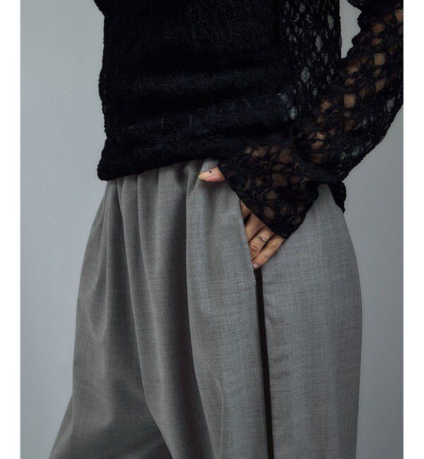 SALON adam et rope'「GREENWOOLサイドベロアラインパンツ［ストレッチ・接触冷感・防シワ］」|チノ|