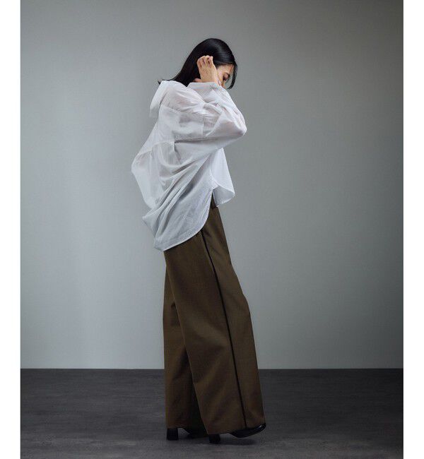 SALON adam et rope'「GREENWOOLサイドベロアラインパンツ［ストレッチ・接触冷感・防シワ］」|チノ|