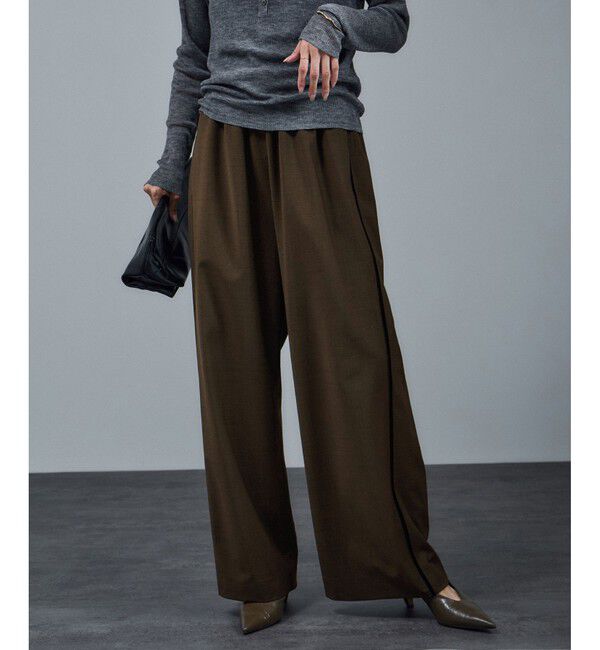 SALON adam et rope'「GREENWOOLサイドベロアラインパンツ［ストレッチ・接触冷感・防シワ］」|チノ|