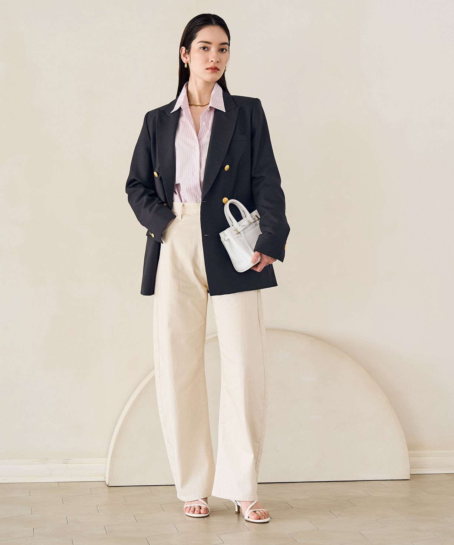 ROPE「【洗える】カーブラインカラーチノデニムパンツ」|チノ|