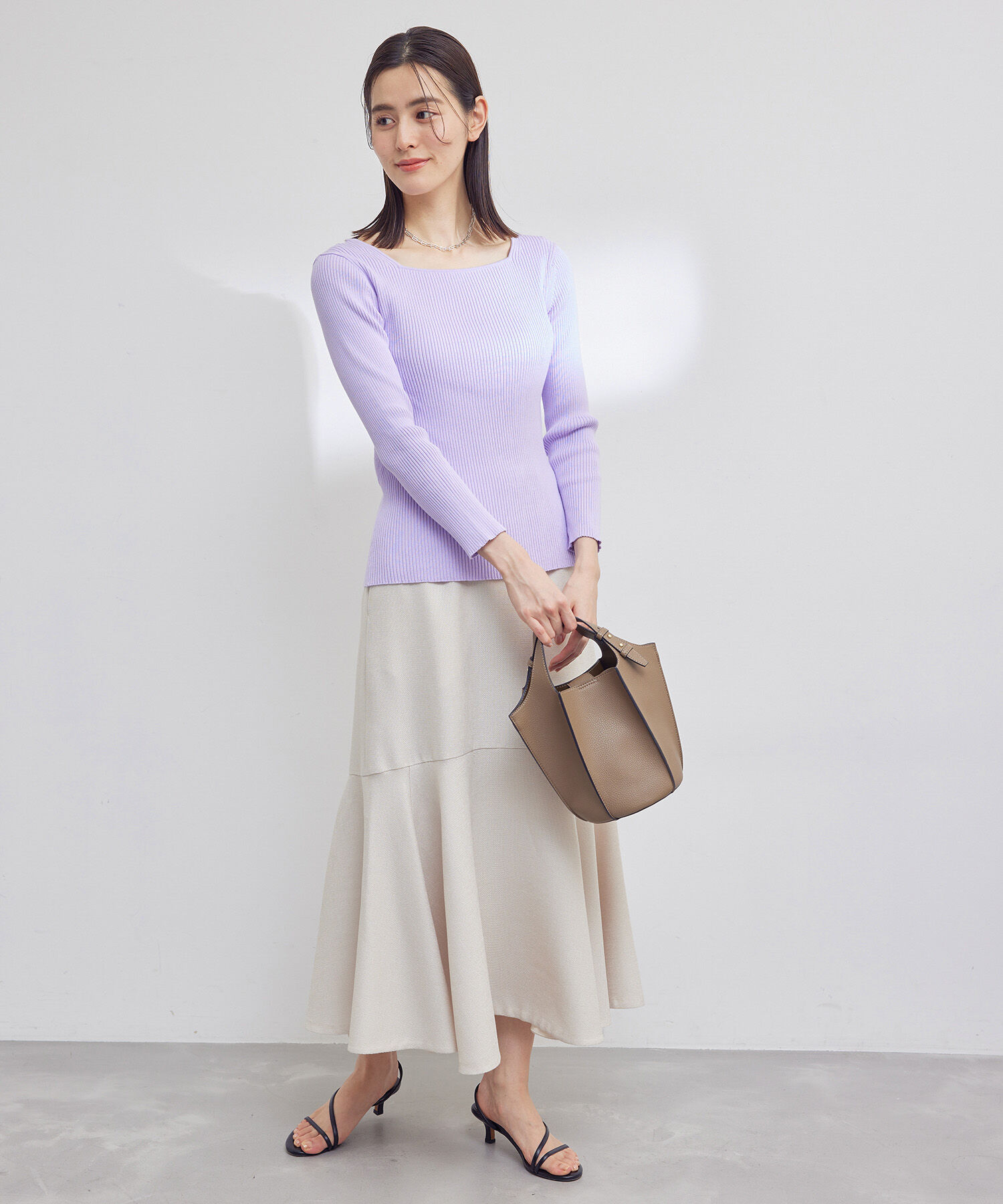 ROPE「【洗える】スクエアネック8分袖コットンリブニット」|Tシャツ・カットソー|