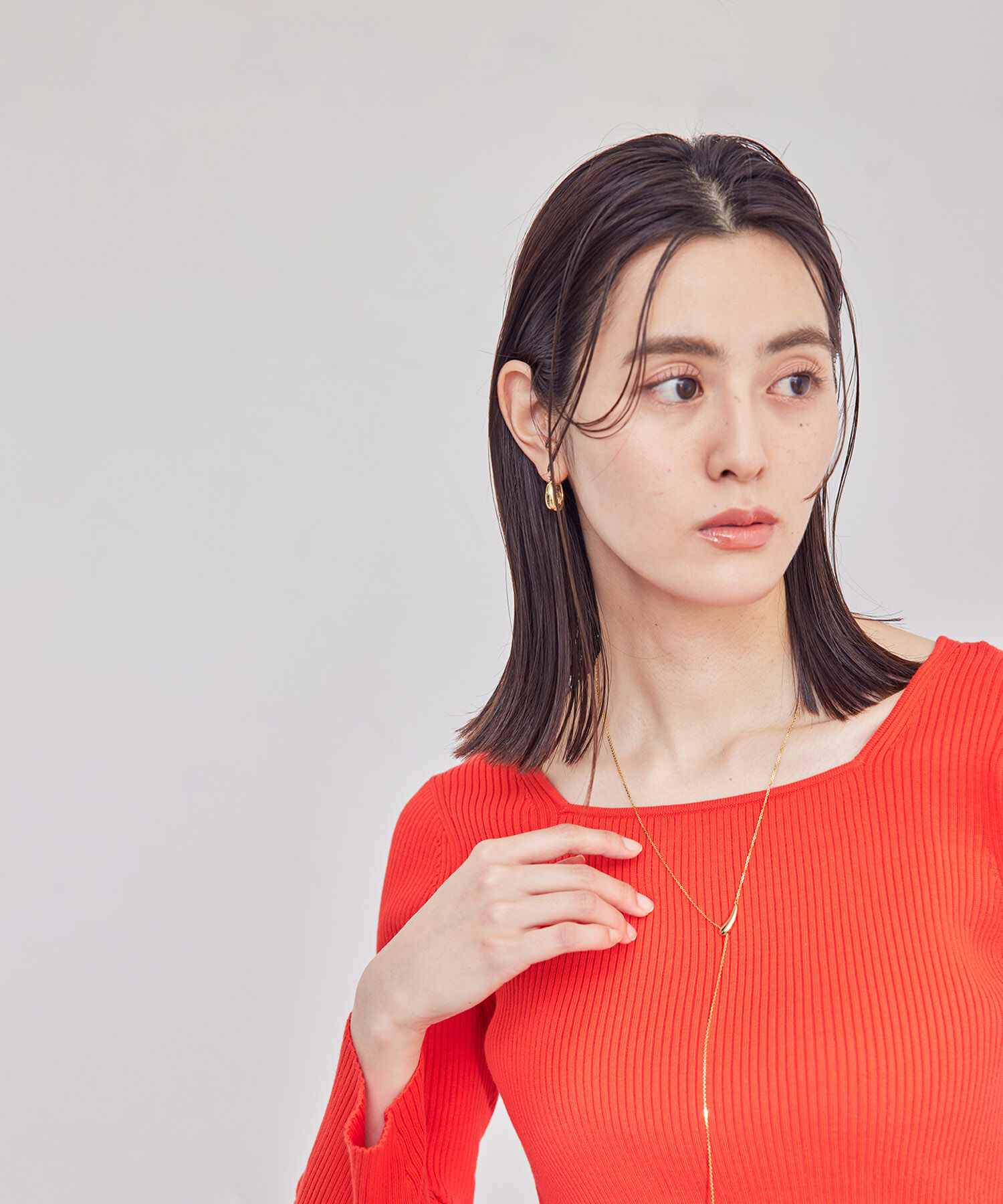 ROPE「【洗える】スクエアネック8分袖コットンリブニット」|Tシャツ・カットソー|