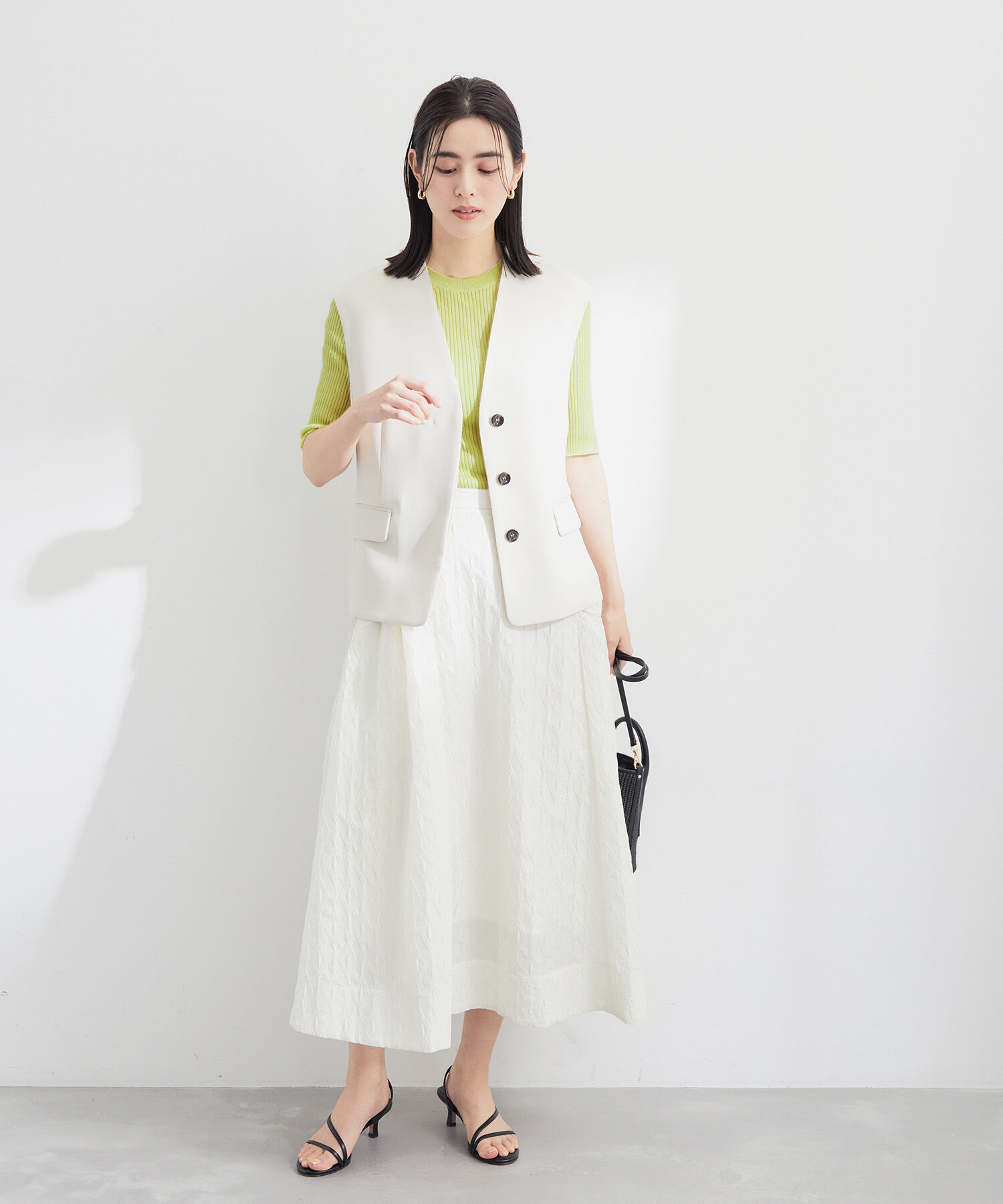 ROPE「【洗える】ホールガーメントリブ5分袖プルオーバー」|ニット・セーター|