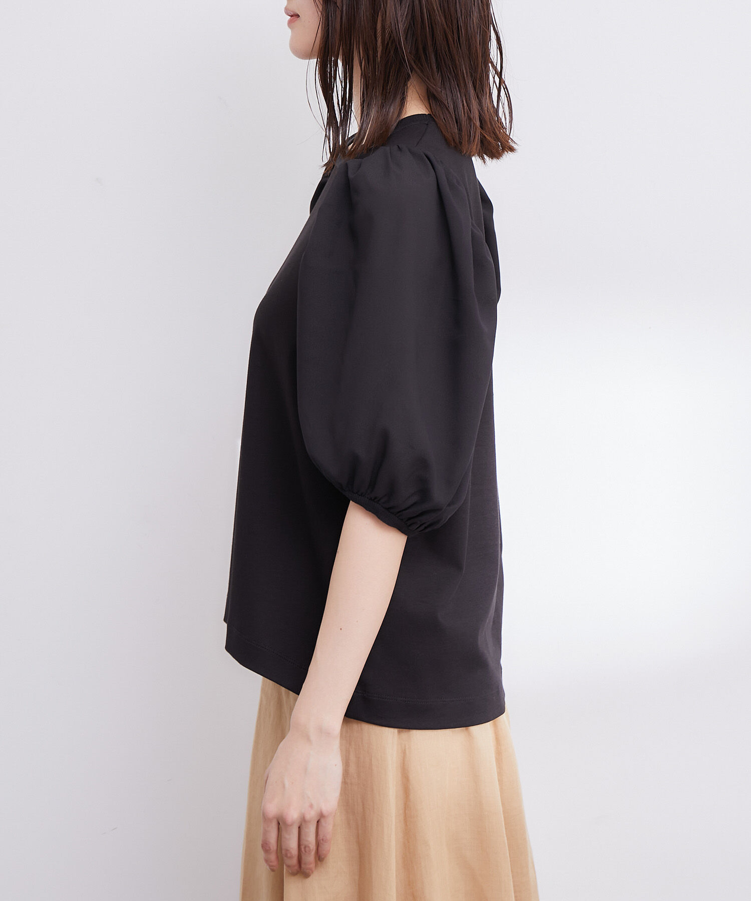 ROPE「【洗える】シフォンコンビギャザーパフスリーブカットソー」|Tシャツ・カットソー|