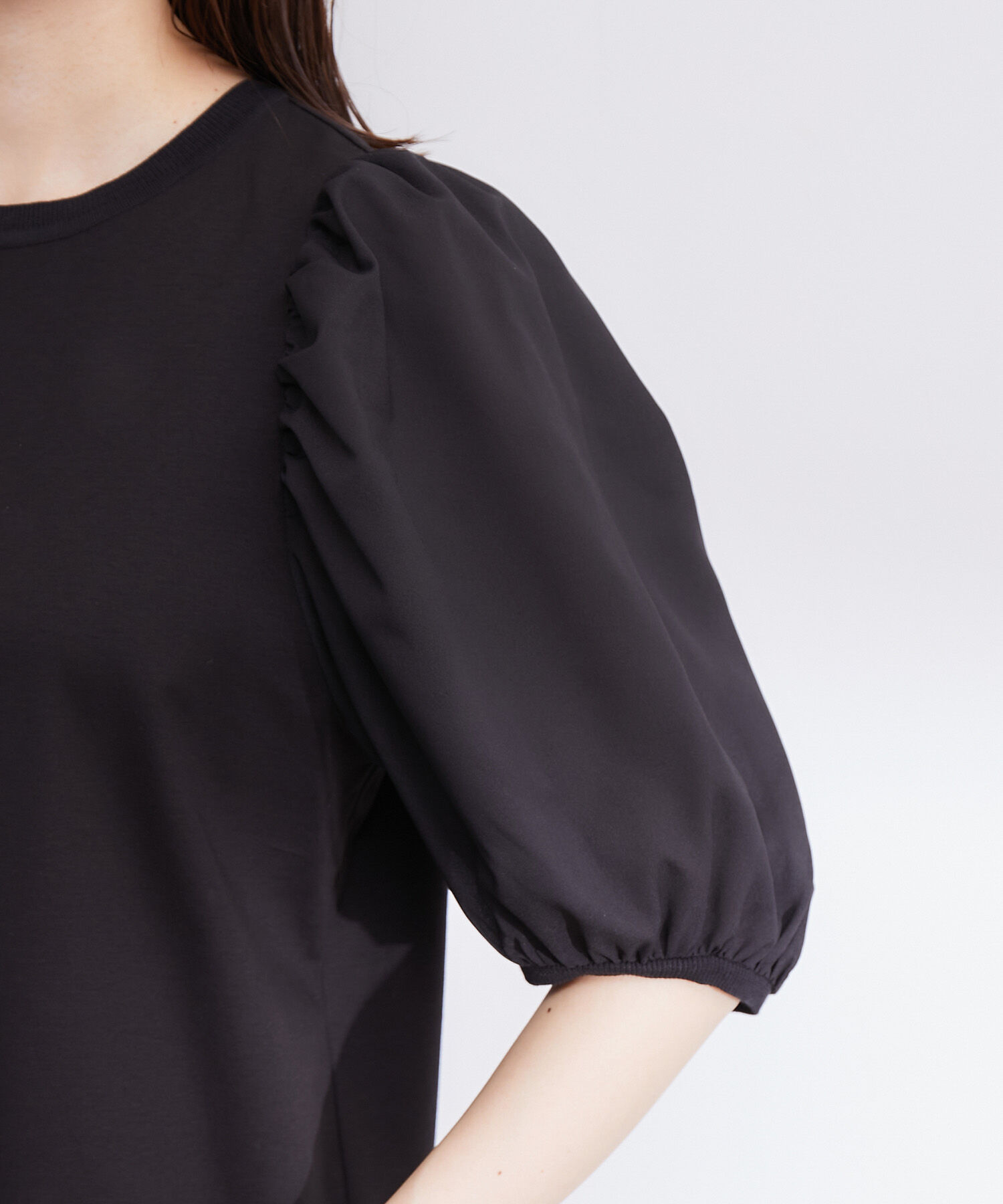 ROPE「【洗える】シフォンコンビギャザーパフスリーブカットソー」|Tシャツ・カットソー|