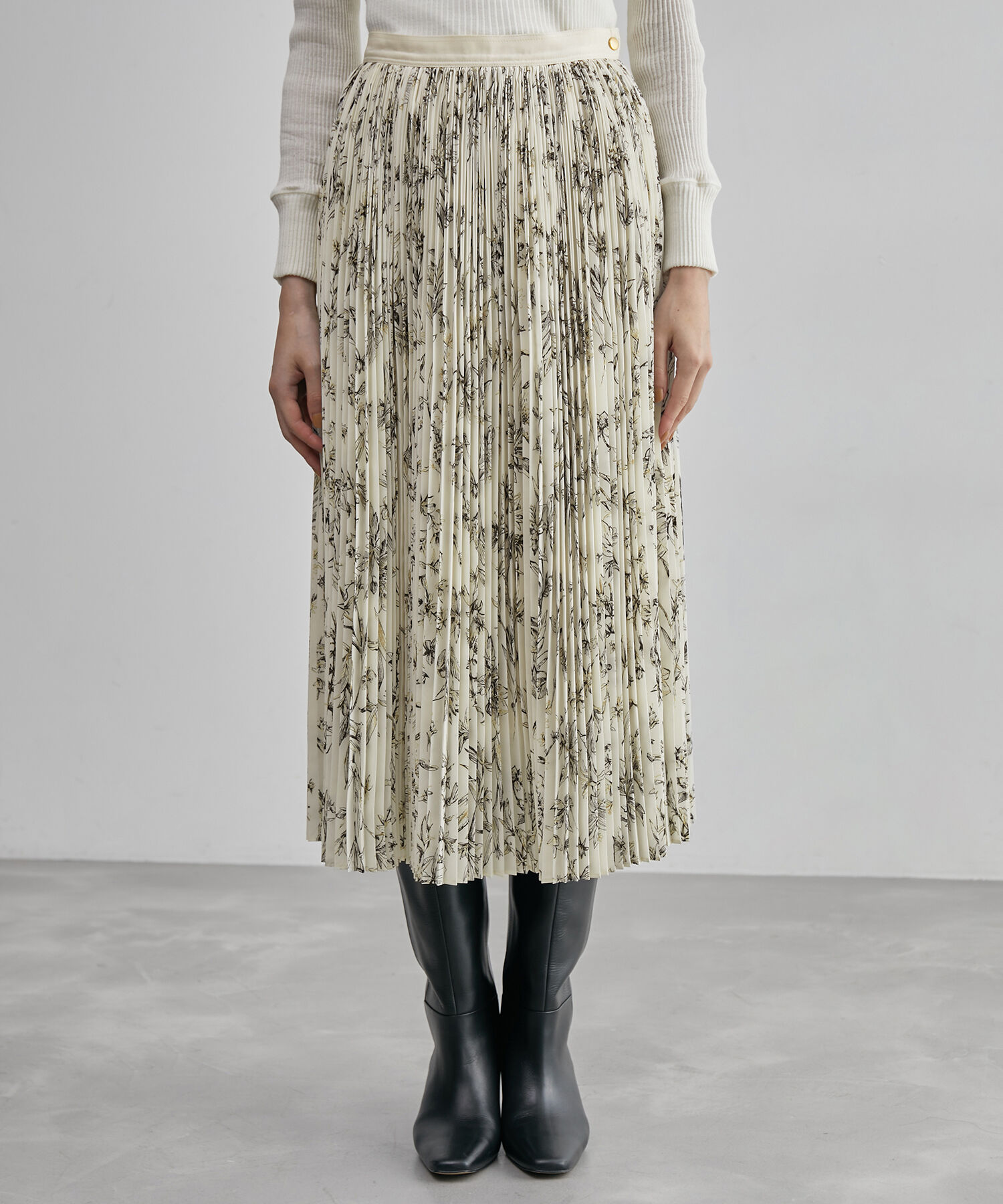 ROPE「【ドラマ着用】アコーディオンプリーツスカート（ラメボーダー&times;チュール/フラワープリント）」|スカート|