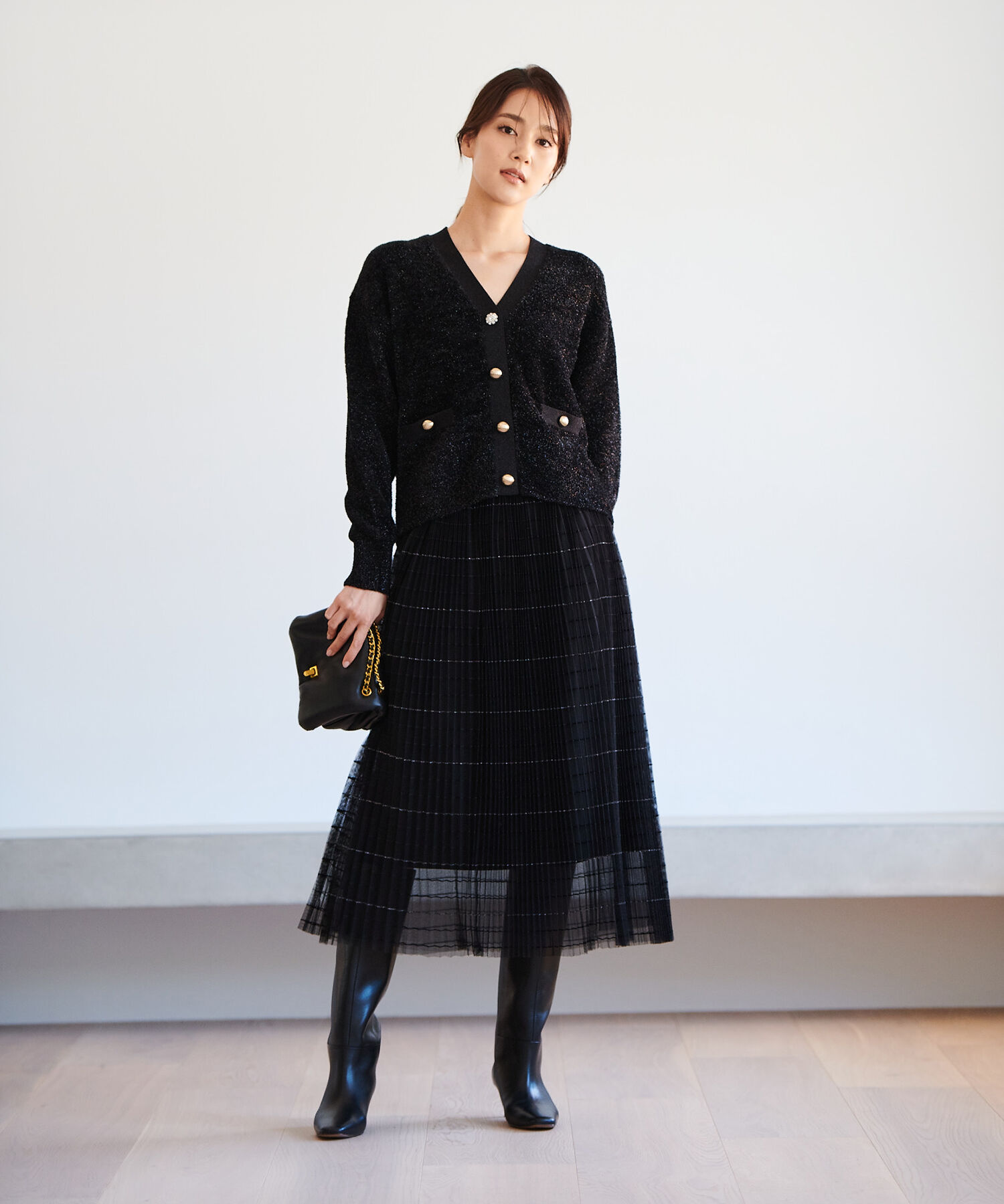 ROPE「【ドラマ着用】アコーディオンプリーツスカート（ラメボーダー&times;チュール/フラワープリント）」|スカート|