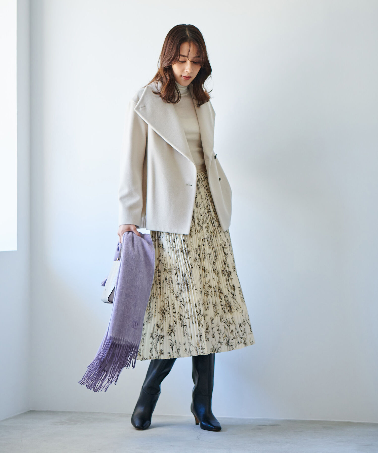 ROPE「【ドラマ着用】アコーディオンプリーツスカート（ラメボーダー&times;チュール/フラワープリント）」|スカート|