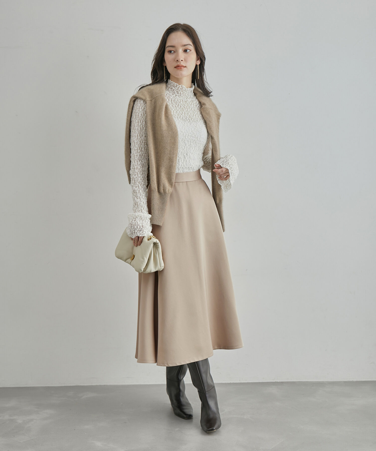 ROPE「サテンフレアスカート（無地/花柄）」|スカート|